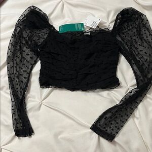 Black long sleeve sheer polka dots Small